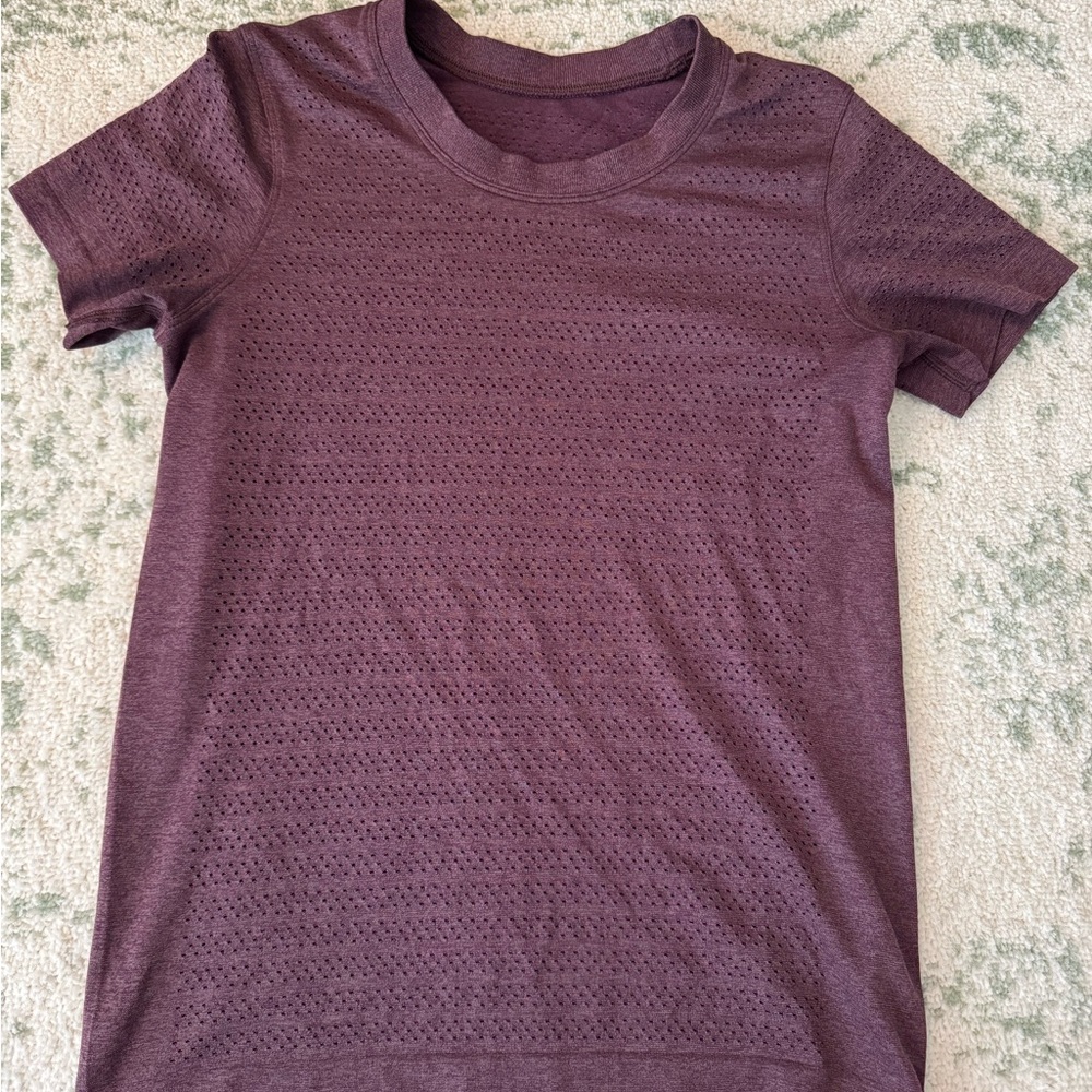 Lululemon Maroon Train To Be Cropped Perforated Short Sleeve